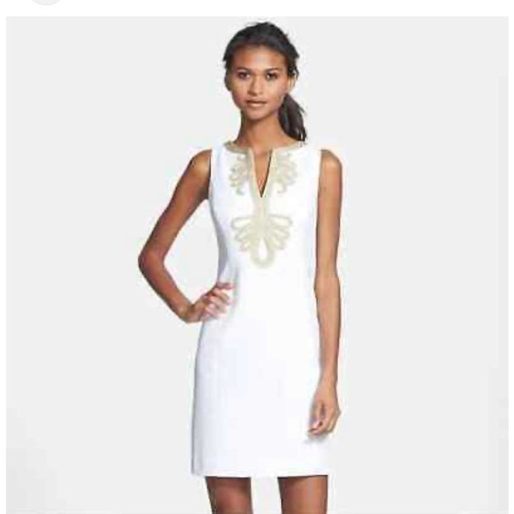 Lilly Pulitzer Janice sleeveless cream and gold shift dress size 4